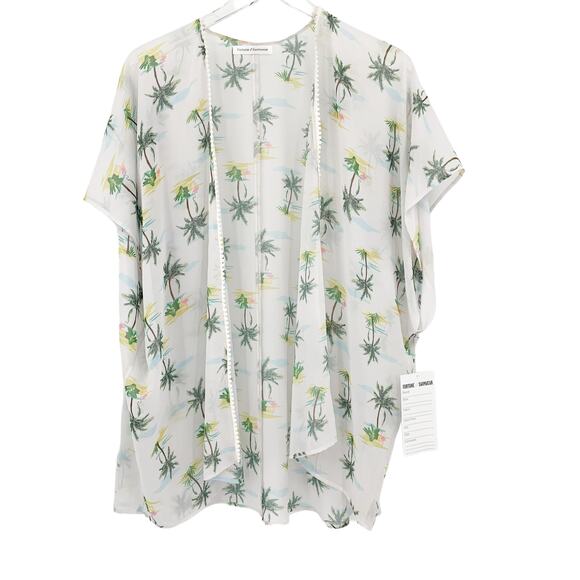 2/$30 FORTUNE Swimwear Cover Up One Size Pom Pom Open Flamingos Palm Trees - Picture 4 of 6